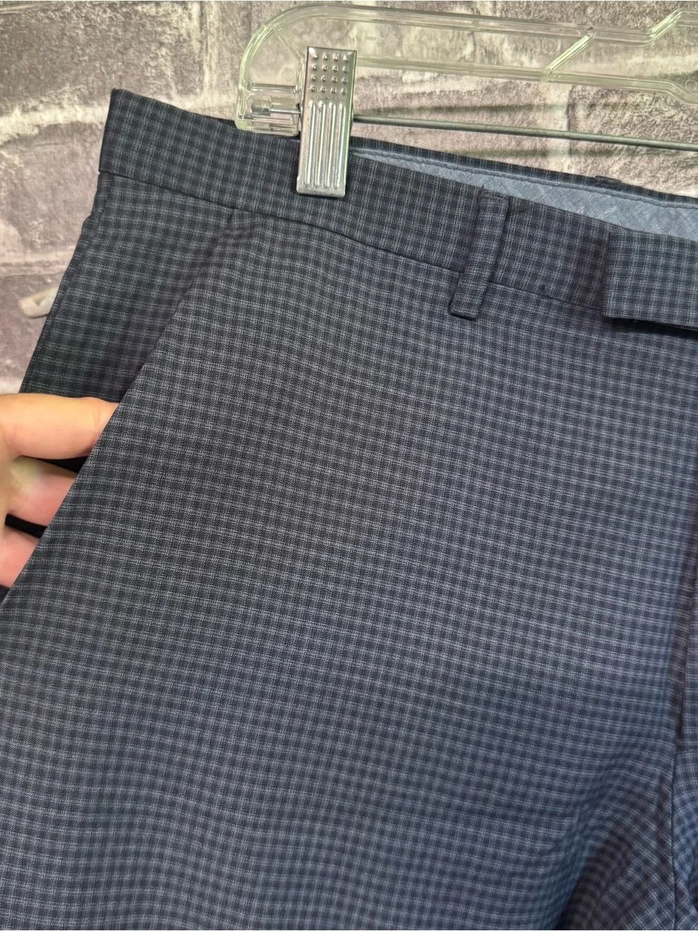 Hugo Boss dress pants Blue plaid checkered print 100% wool